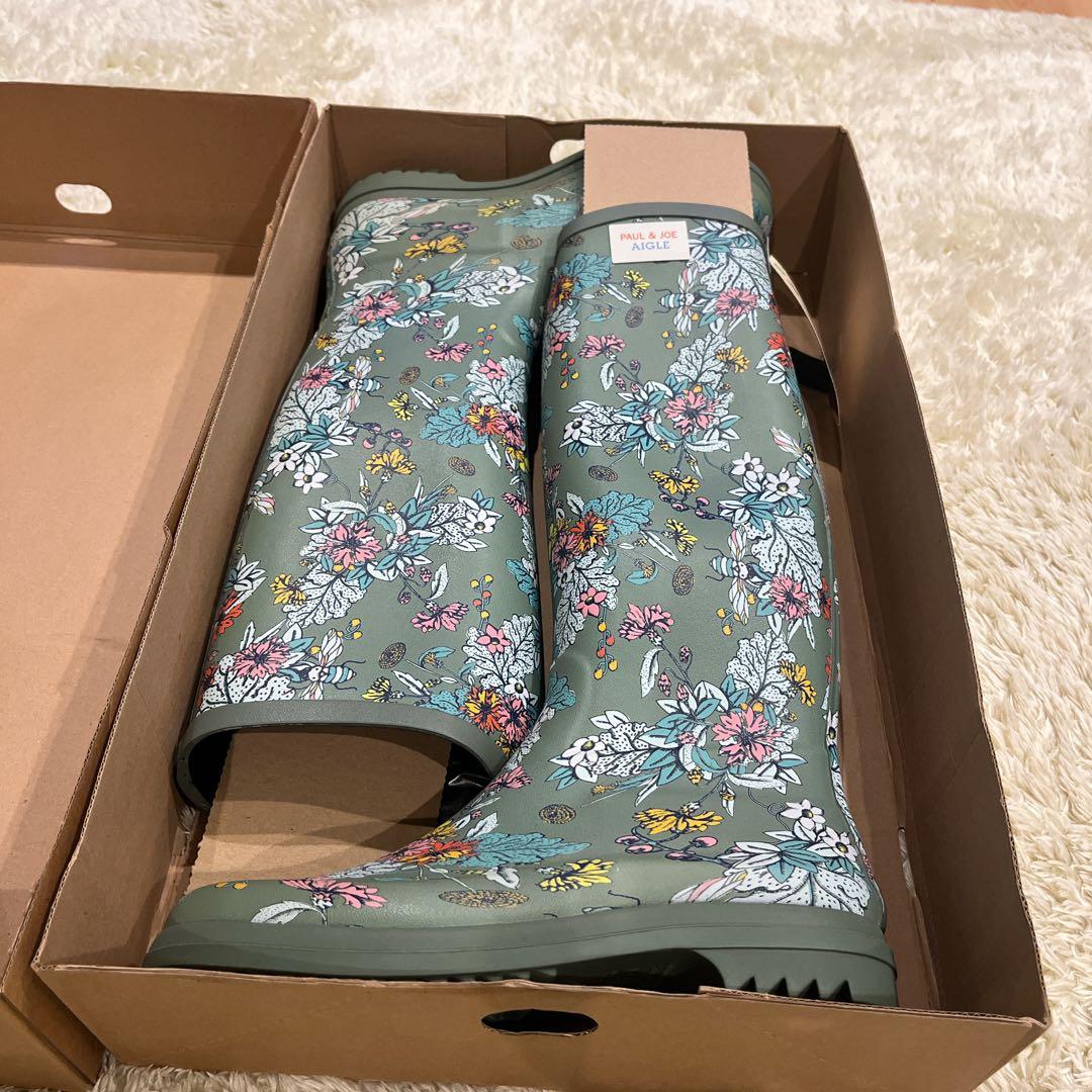 新品タグ付き PAUL & JOE AIGLEコラボ 花柄長靴 レインシューズ