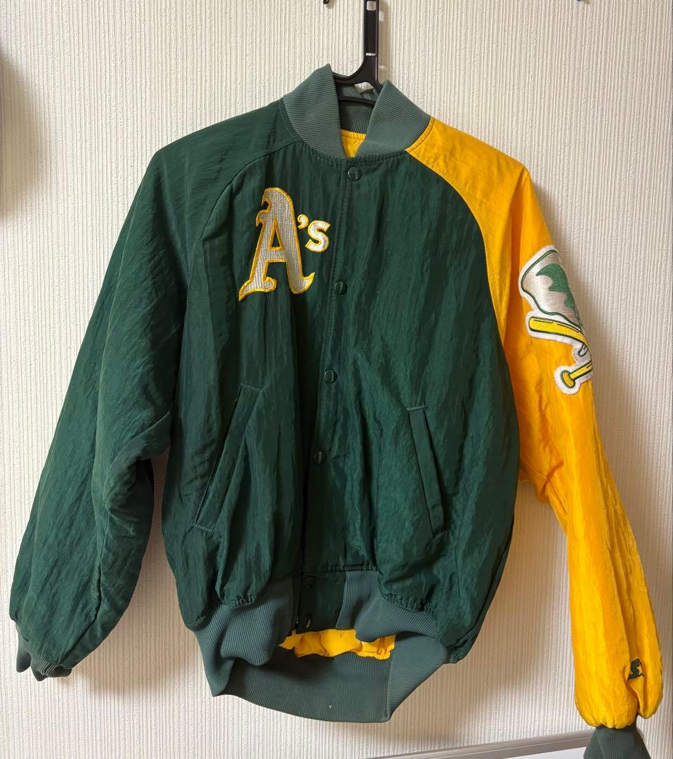 スターターMLB USA製 総刺繍 アスレチックス スタジャン 緑×黄 S
