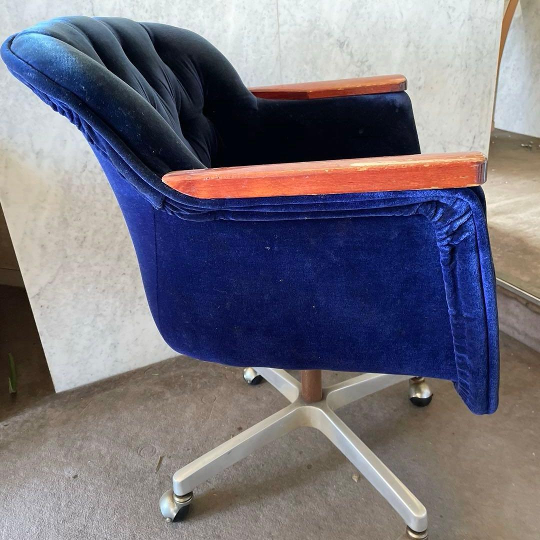 昭和レトロ ネイビー ベルベット ダイニングチェア