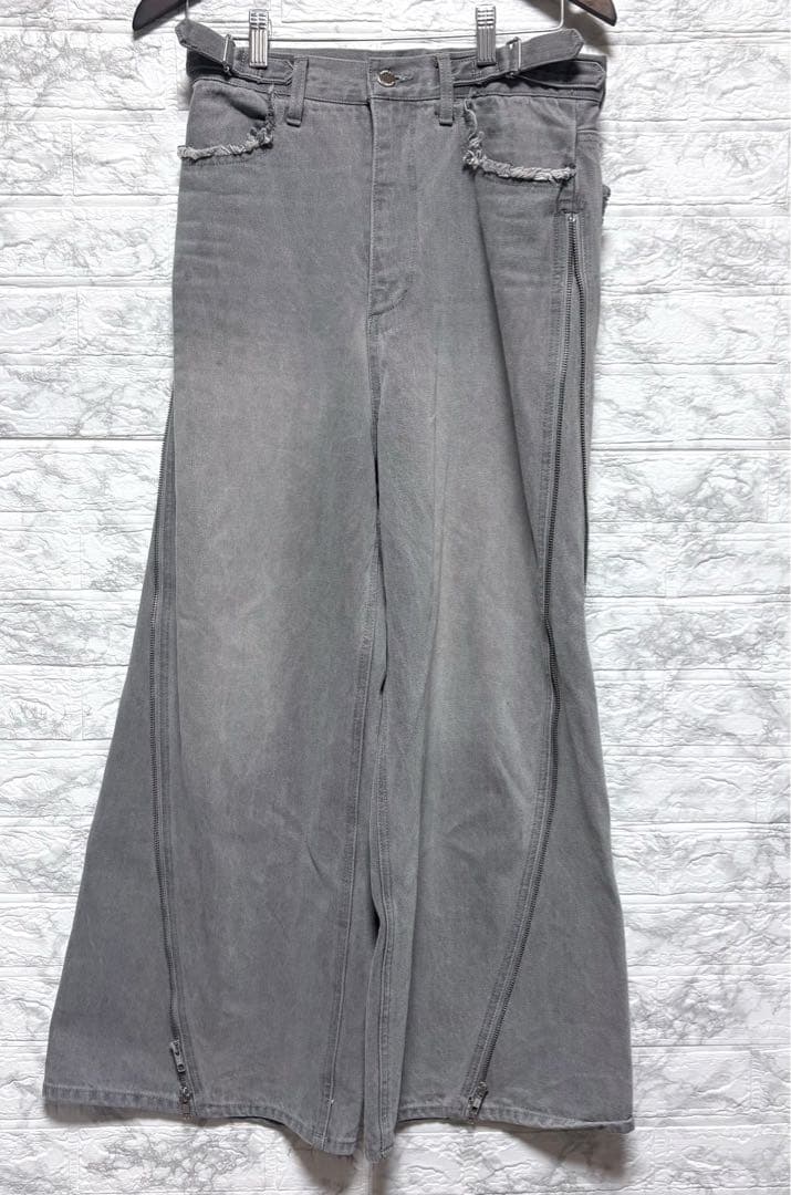 GRANCY ジップデザイン バギーデニム パンツ グレー Mサイズ - メルカリ
