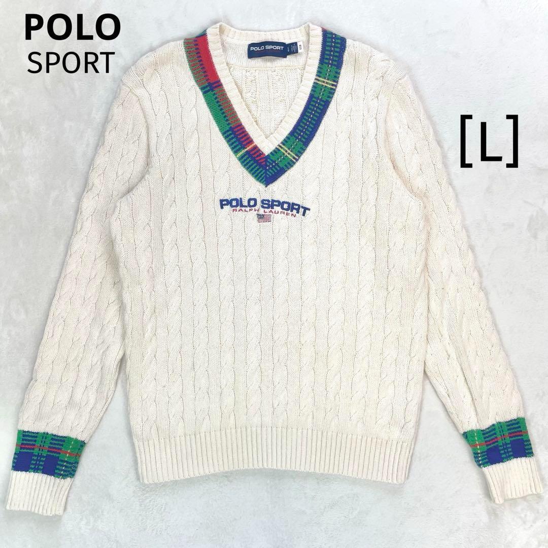 ポロスポーツ カシミヤ混コットン ケーブルニット Vネック ニット