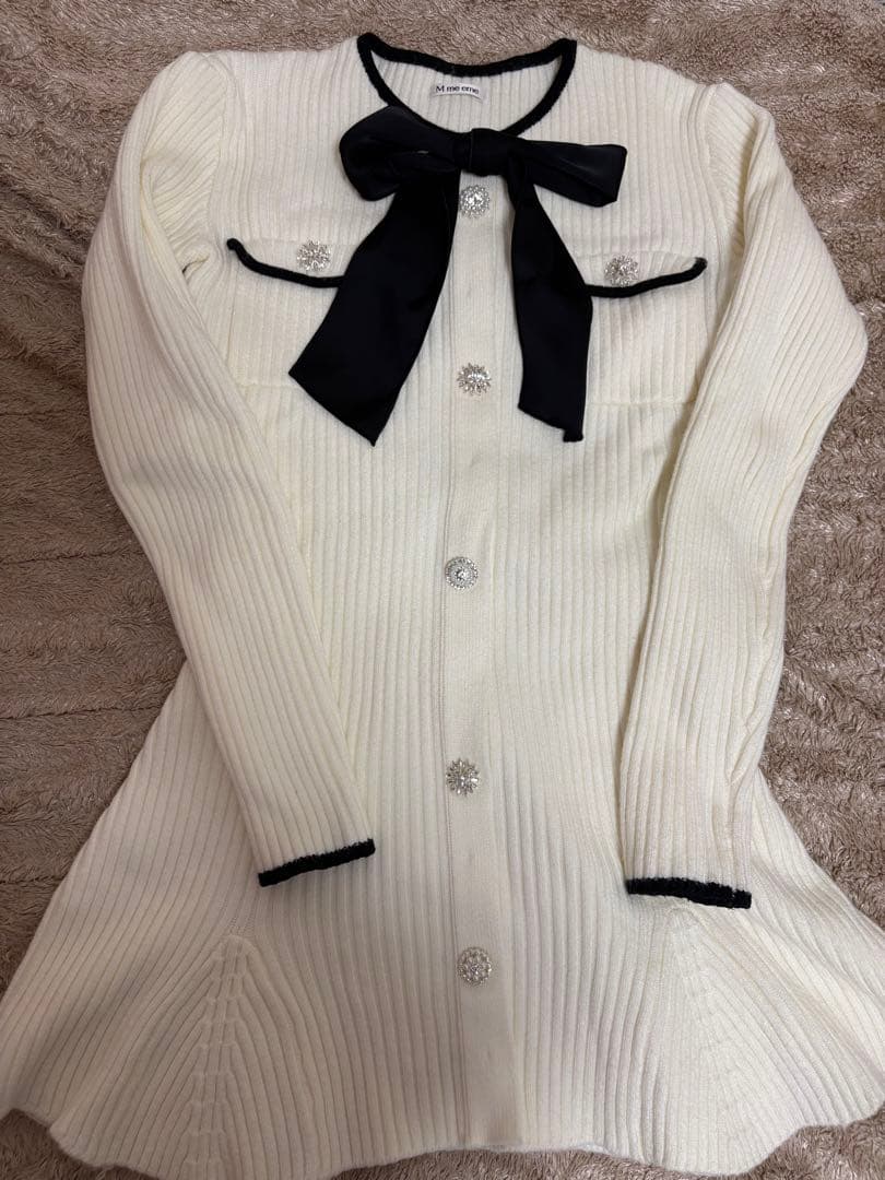 M.me.eme エムミーエメ クラシカルリブニットミニワンピース ホワイト