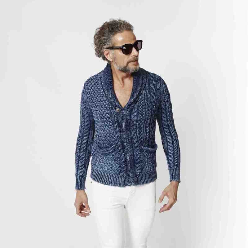 1piu1uguale3 ケーブルニットショールカラーカーディガン カシミヤ混