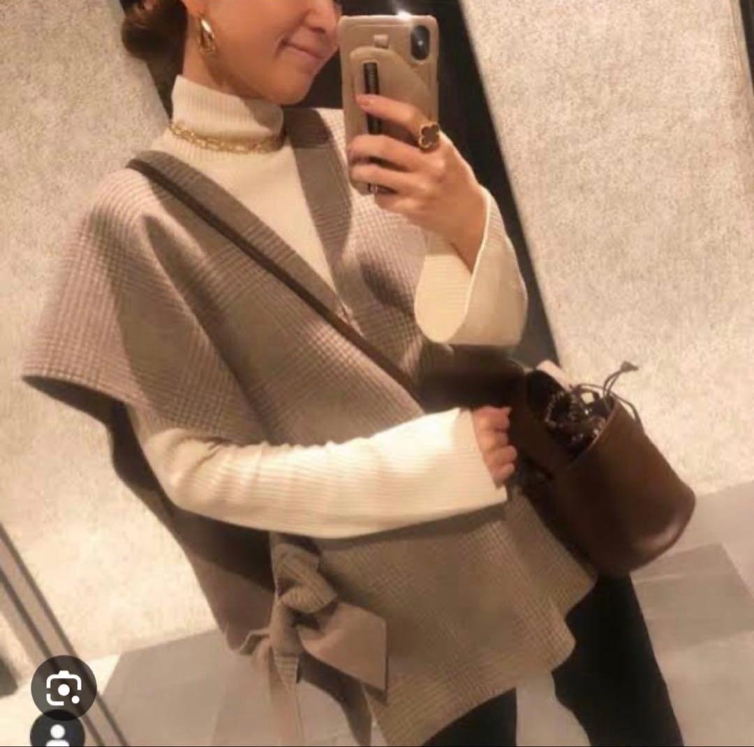 美品】ヨリ yori リバーシブル グレンチェックジレ ポンチョ