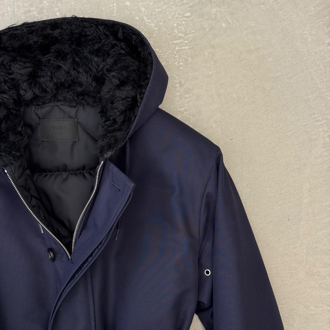 x*g様 【美品】 プラダ コート フーデット コットン モヘア ネイビー S