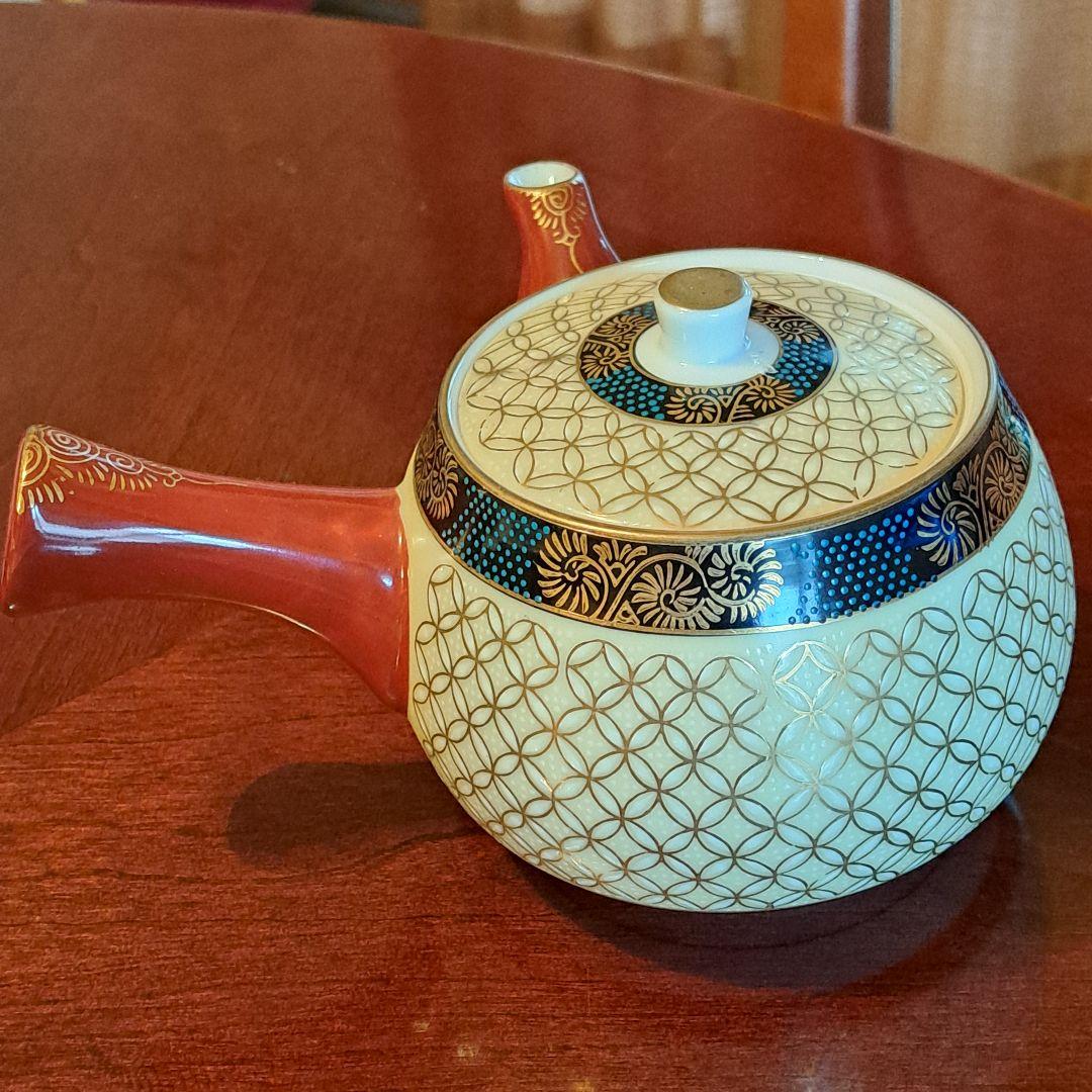 九谷焼 銘窯 【九谷清峰】茶器揃 急須＆蓋付湯呑み 金彩 色絵 金七宝