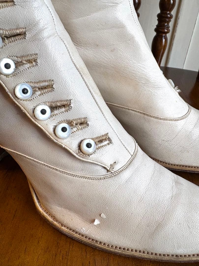 希少 フランスアンティーク ボタンアップブーツ ヴィクトリアン レザー