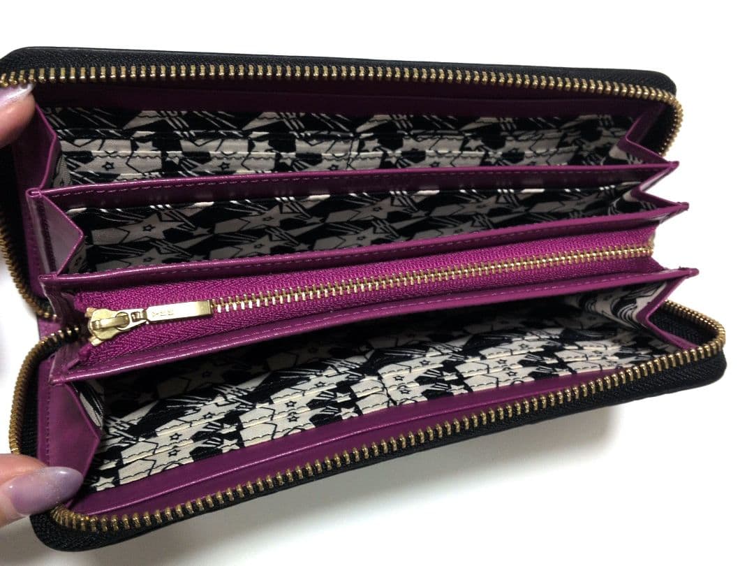 ◇美品 アナスイ ヘブンズスター ラウンドファスナー長財布 エンボス 黒 レザー