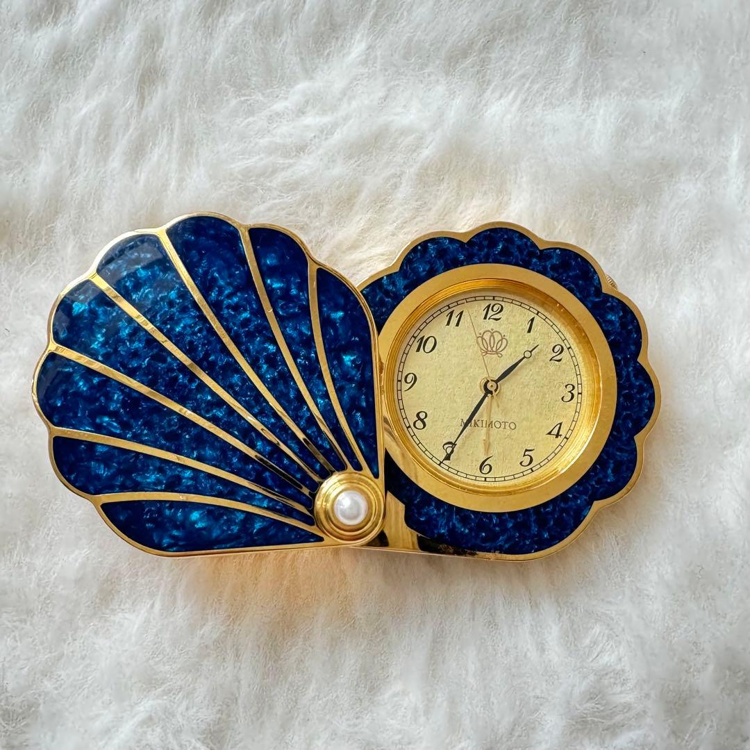 MIKIMOTOシェル型トラベルラッカーパールクロック ブルー