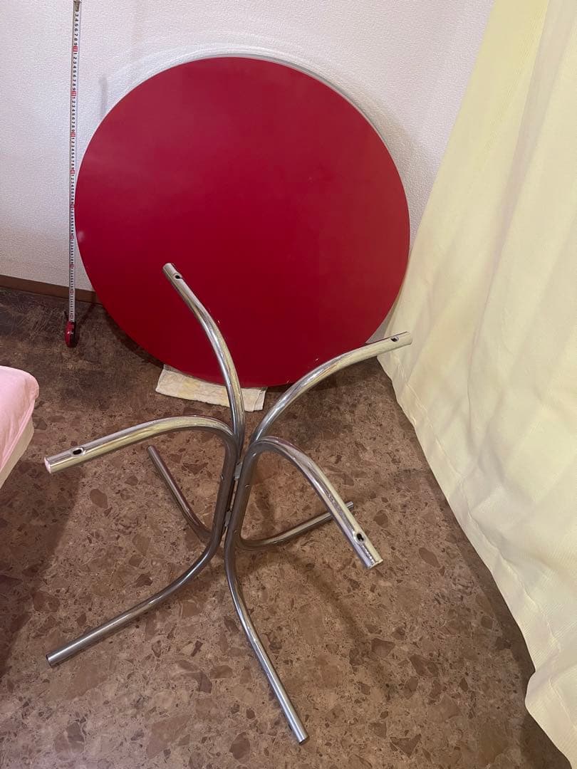 赤色アメリカンレトロ丸型ダイニングテーブルused美品91×91×72cm錆あり