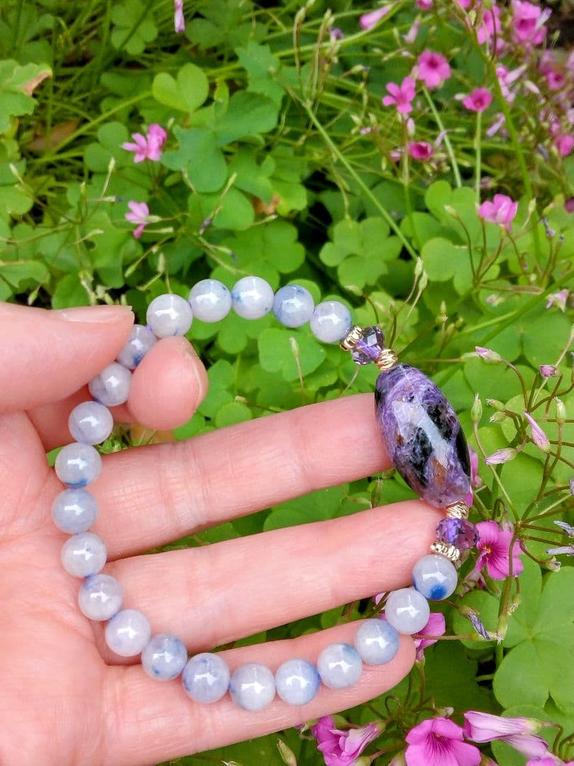 チャロアイト天珠❇天珠ブレスレット⭐龍神λ天然水晶⭐手彫り⭐諏訪大社