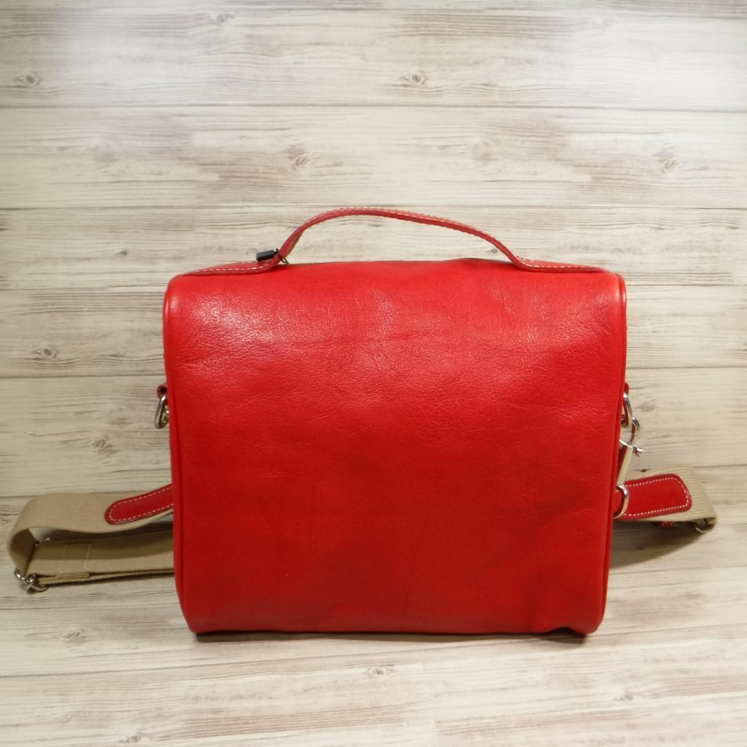 木の庄帆布 定価24000円 赤 栃木レザー 2WAY ショルダーバッグ 牛革
