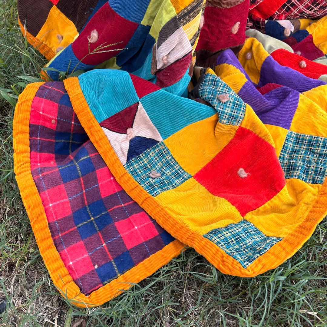 【USA Vintage】パッチワーク 布 ブランケット キルト ラグ