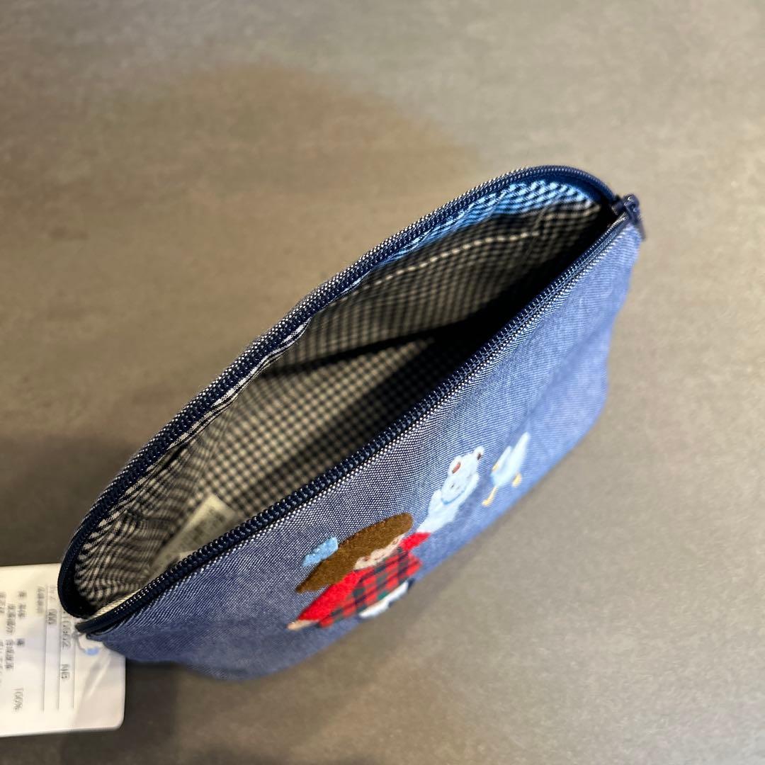 ファミリア　ポーチ　デニムポーチ　NB ネイビー　クマちゃんパペット