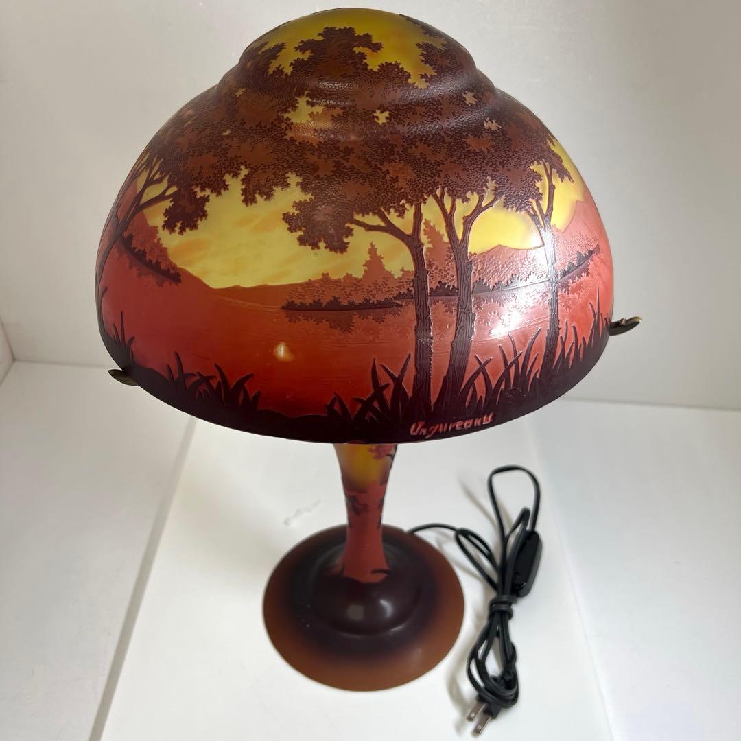 Ungureanu 湖水風景文 酸化腐食彫 大ランプ 高さ46㎝化粧共箱