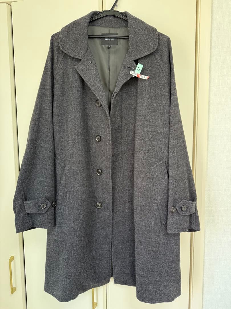 【美品】DELICIOUS（デリシャス）ツイードトラベルコート グレー 美品】DELICIOUS（デリシャス）ツイードトラベルコート グレー