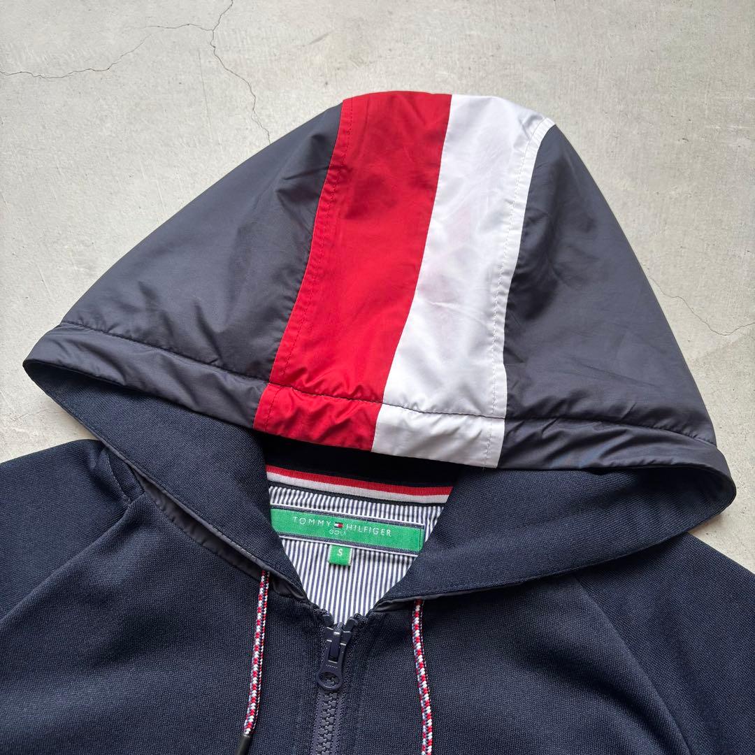 トミーヒルフィガーゴルフ ダブルジップ フード付き パーカー ロゴ S ネイビー