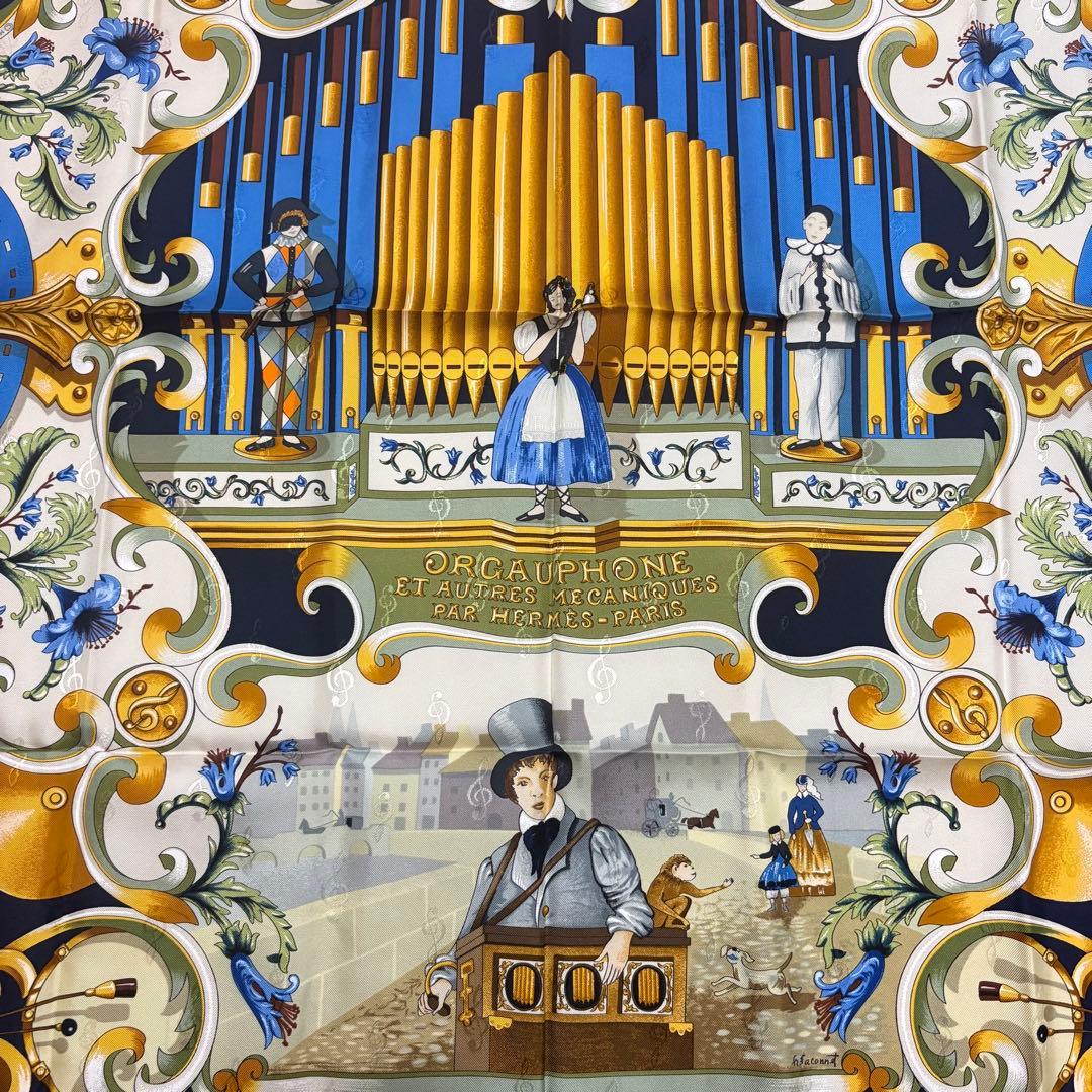 【未使用 Hermès カレ90】 パイプオルガンと機会仕掛けの楽器