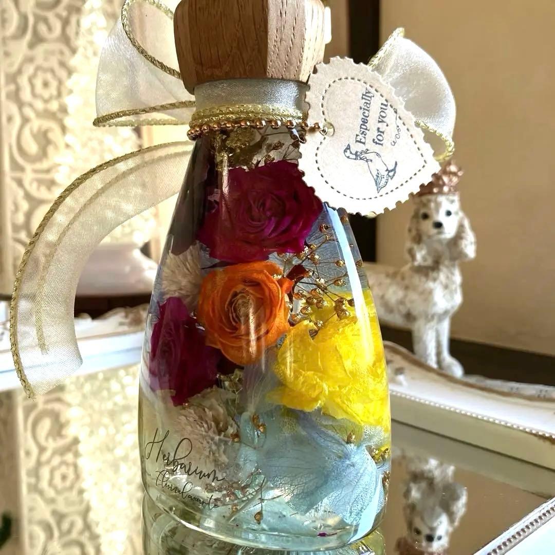 ◆ハーバリウム　309 ラナンとバラの華やかbottle *.:。✿*゜