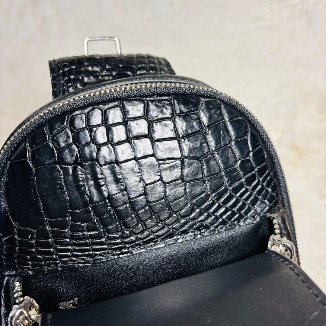 クロコダイル ボディバッグ レザー マットクロコ ブラック 斜め掛け