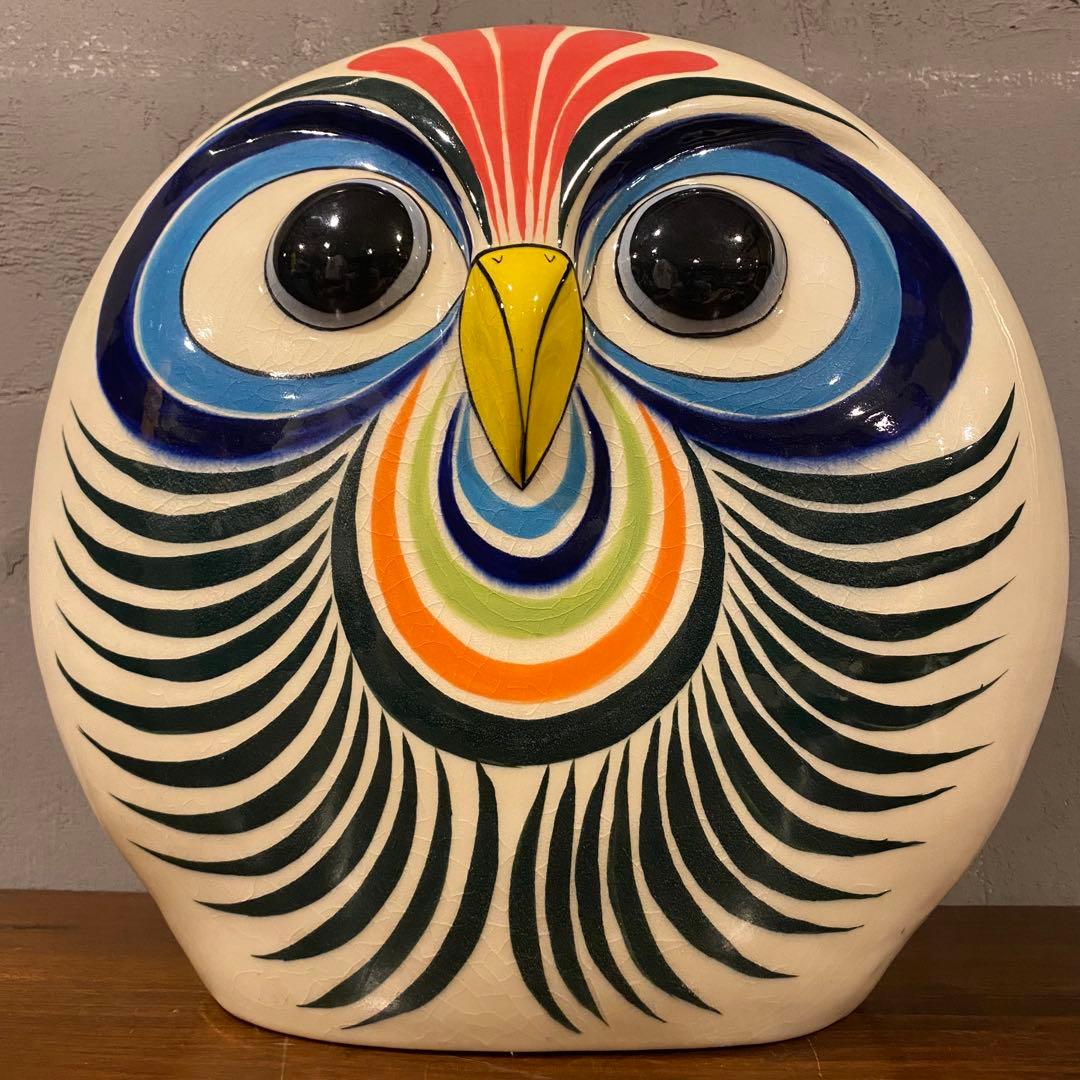 37cm トナラ焼き 特大フクロウ置物 陶器 ヴィンテージ スペシャル