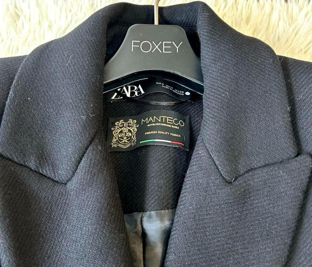 ザラZARAマンテコMANTECO ダブルブレスト ロングチェスターコート 黒