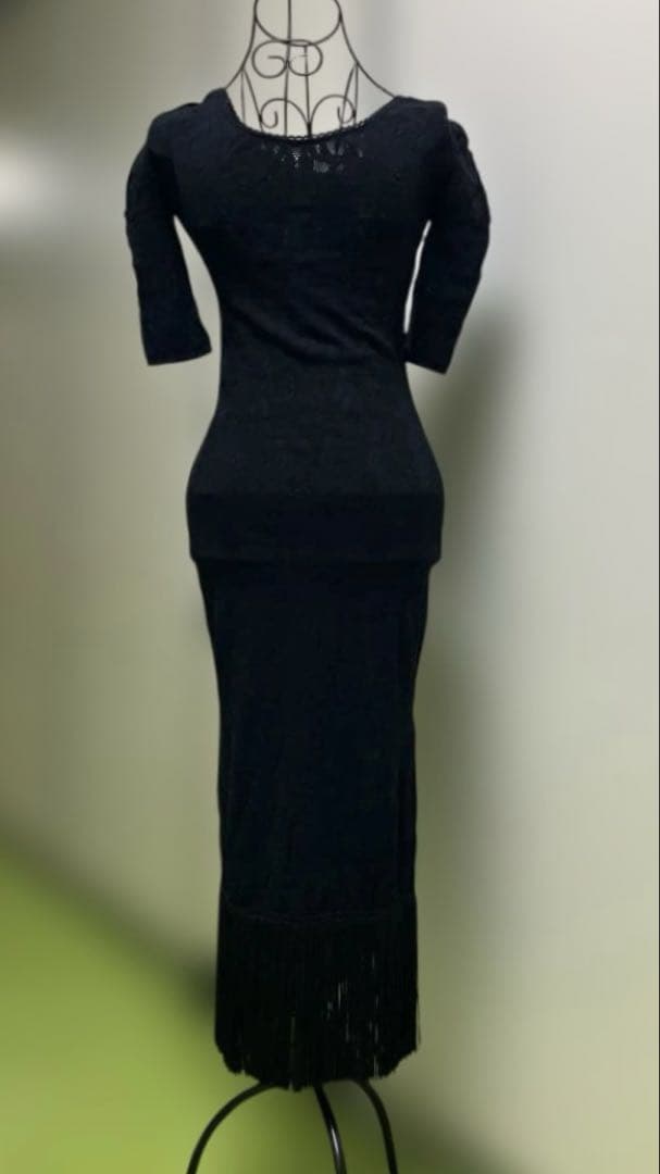 チャコット 新品 ワンピース ノーソーイング 黒 ドレス タイト フリンジ