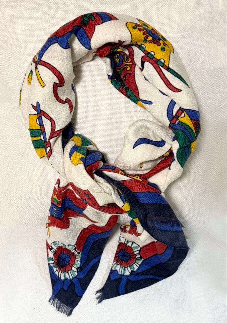 マニプリ/フラッグプリント　ウールシルク120cmストール新品　混率なし