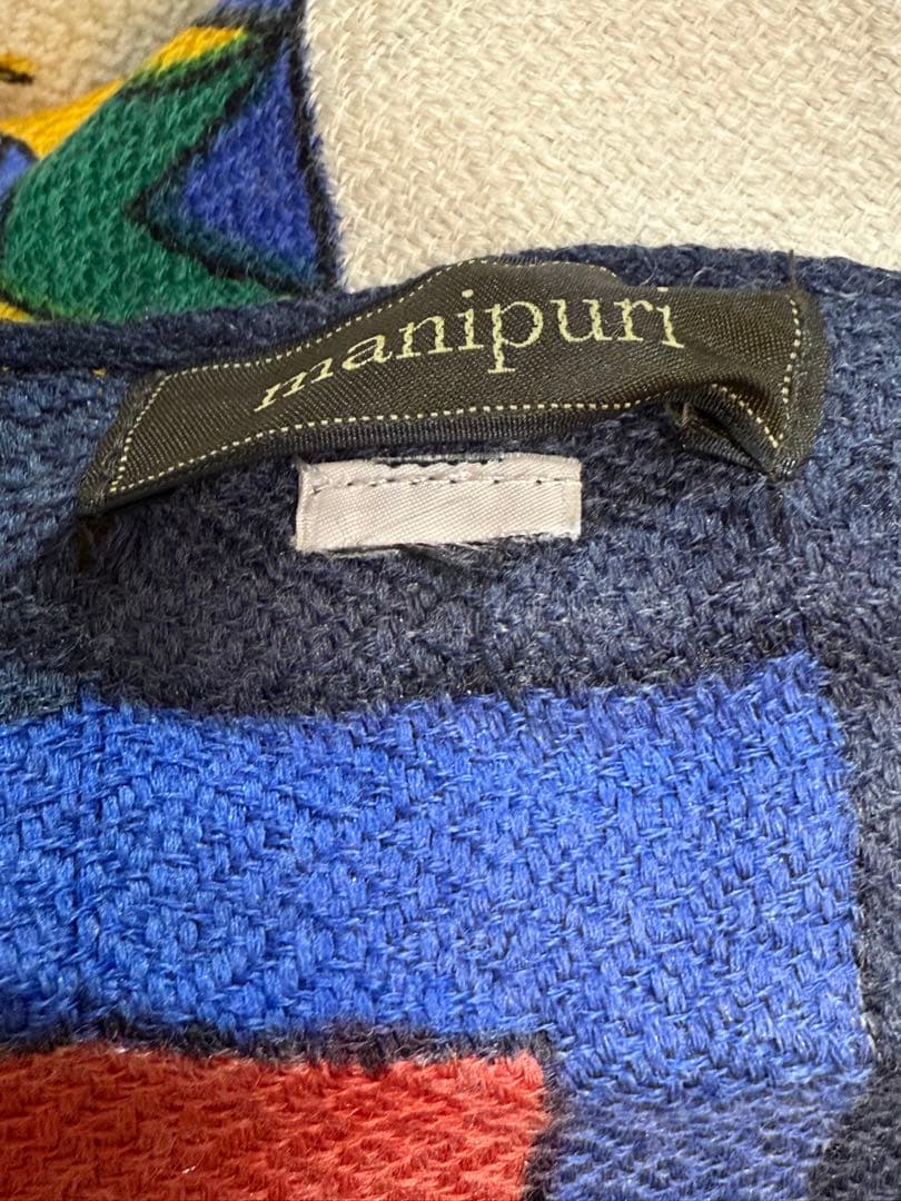 マニプリ/フラッグプリント　ウールシルク120cmストール新品　混率なし