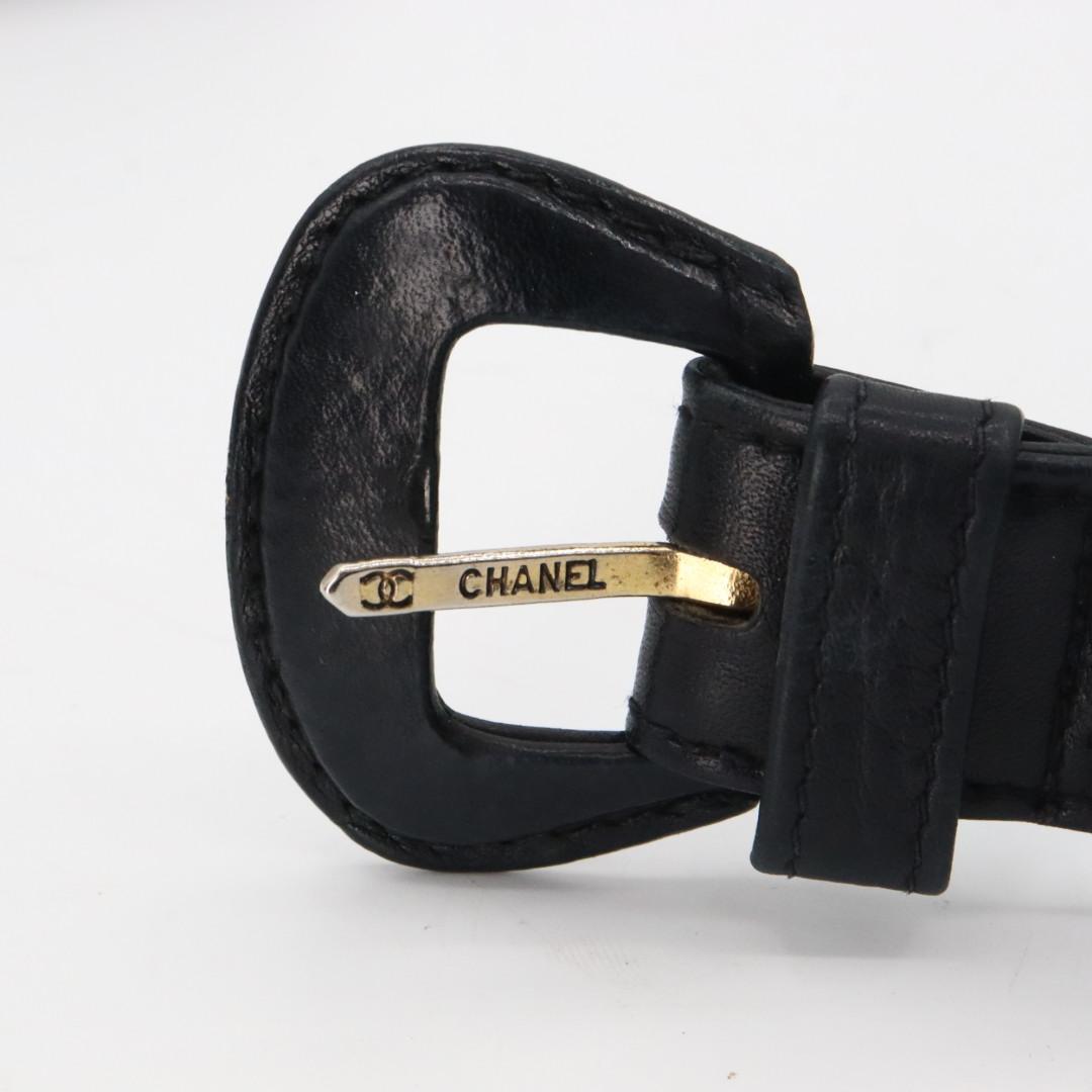 美品　シャネル　ゴールド　レザー　チェーンベルト　ブラック 75/30