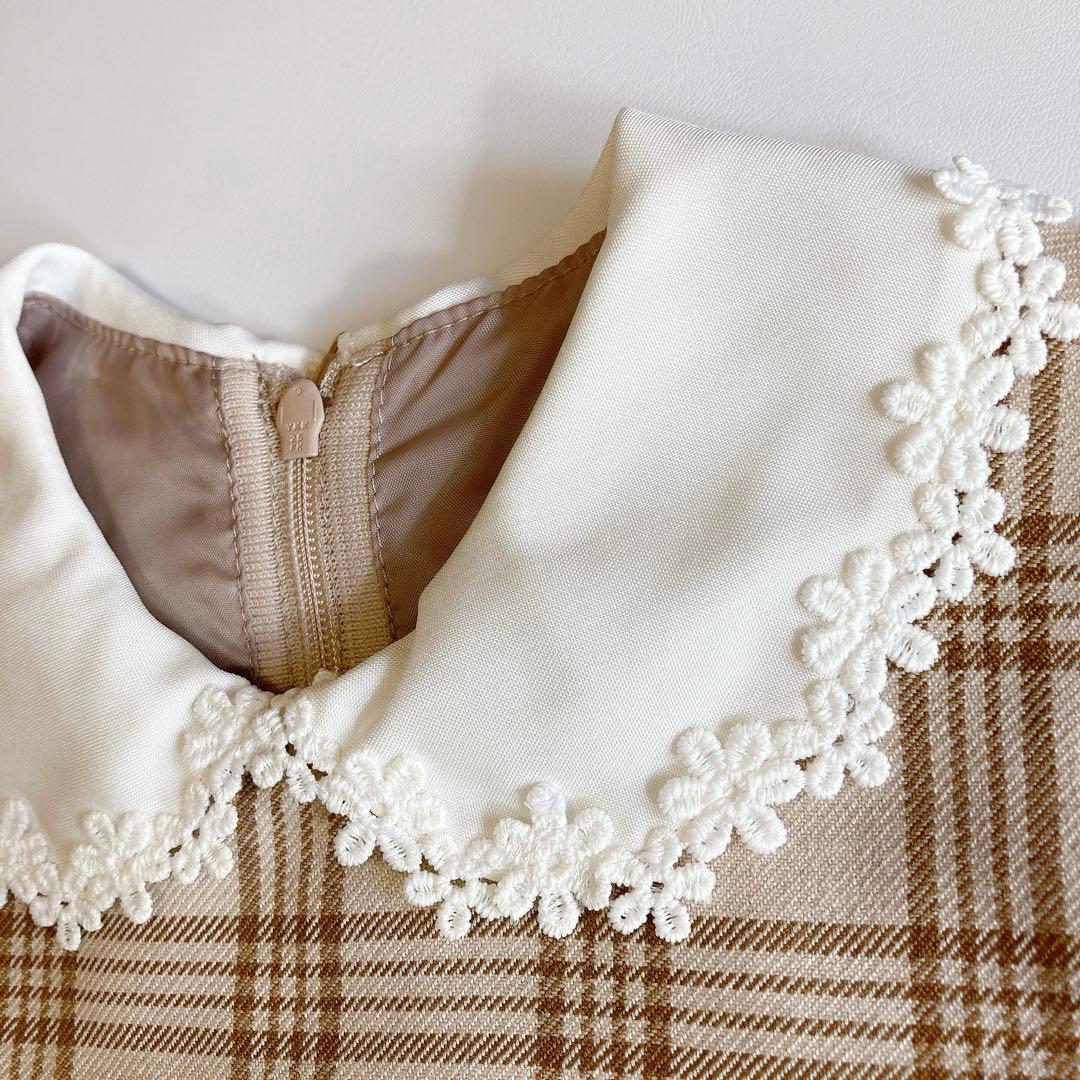 ベージュ×チェック 120 セレモニー 入学 卒園 発表会 フォーマル