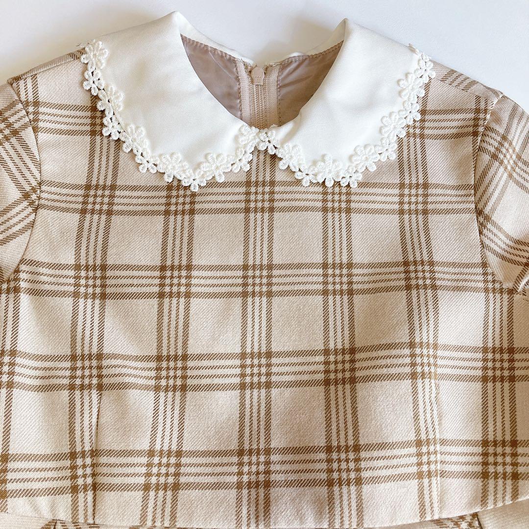 ベージュ×チェック 120 セレモニー 入学 卒園 発表会 フォーマル