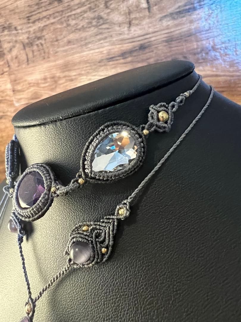 handmade_Luna】マクラメ× アメシスト ネックレス【2点セット】