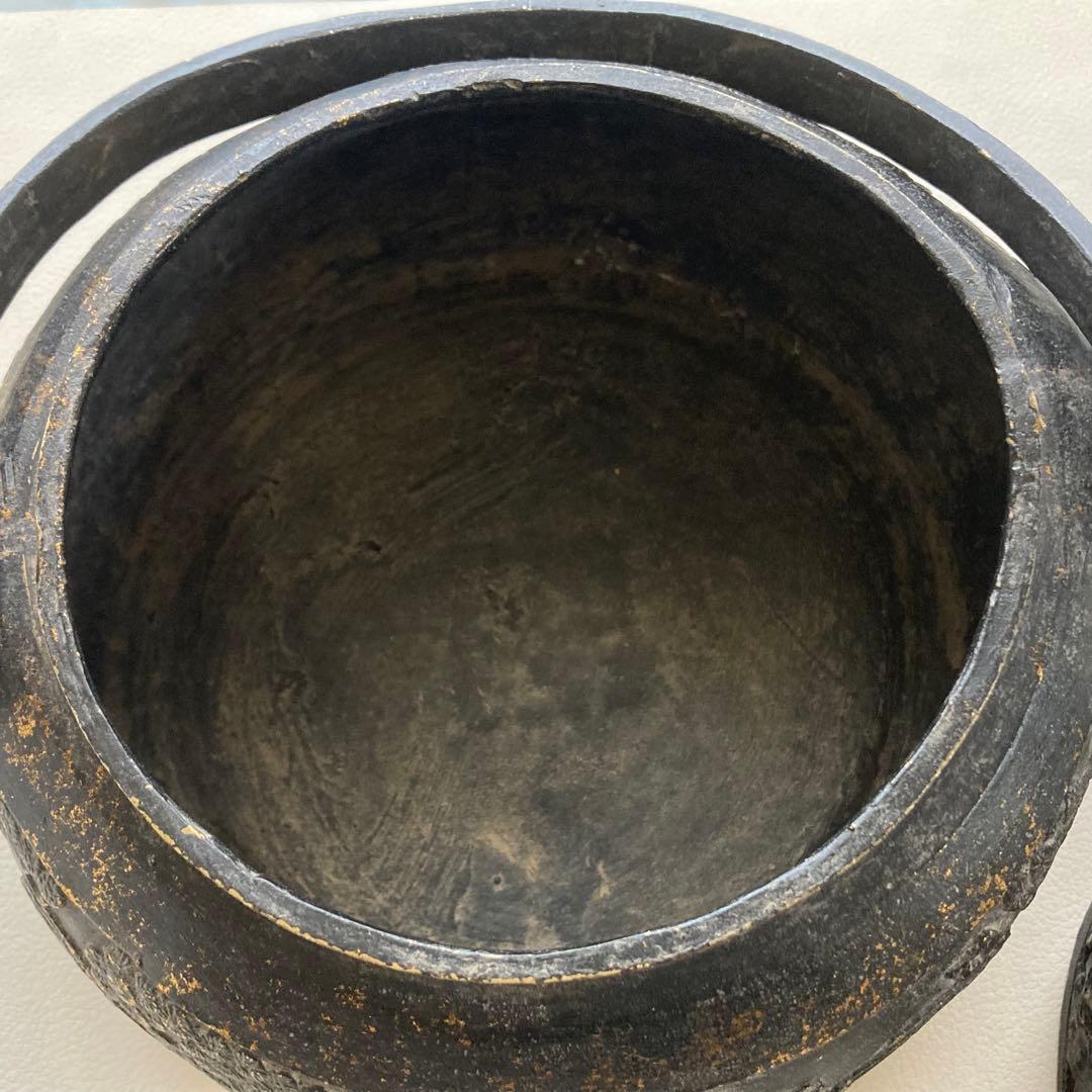 大明宣徳 香炉 手炉 手炙り 火鉢 蓋付き 手提げ 彫刻 透かし 金属 骨董品