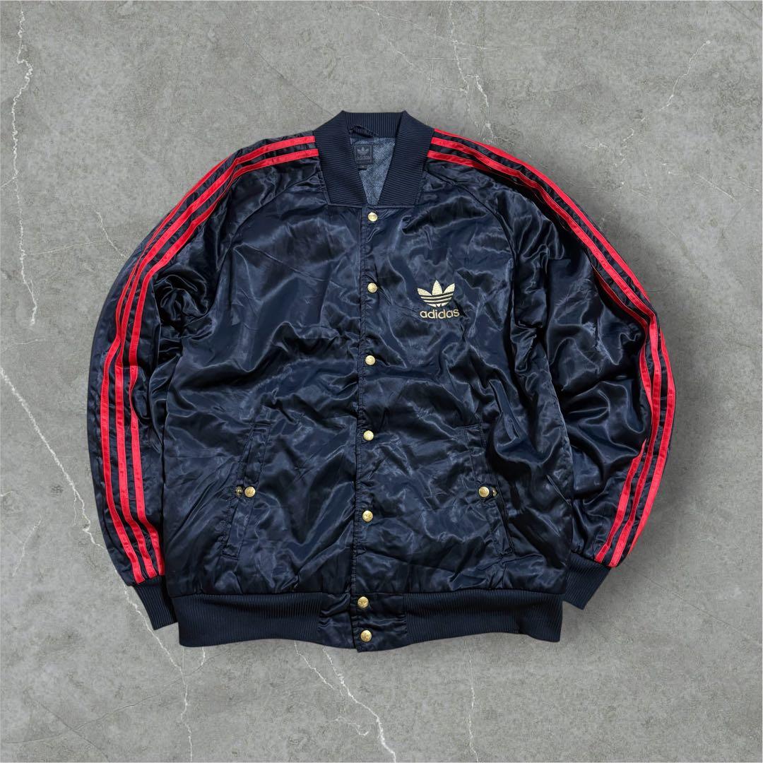 【M41】00s adidas中綿入りボタンスタジャン両面刺繍ブラックゴールド赤