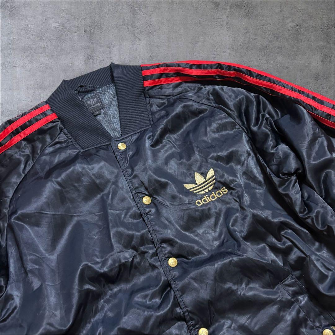 【M41】00s adidas中綿入りボタンスタジャン両面刺繍ブラックゴールド赤