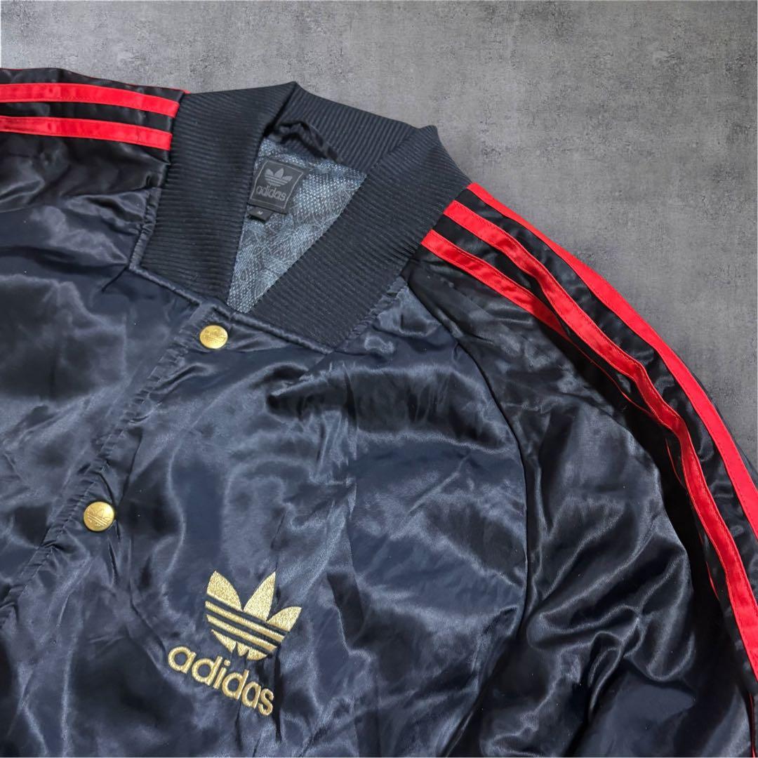【M41】00s adidas中綿入りボタンスタジャン両面刺繍ブラックゴールド赤