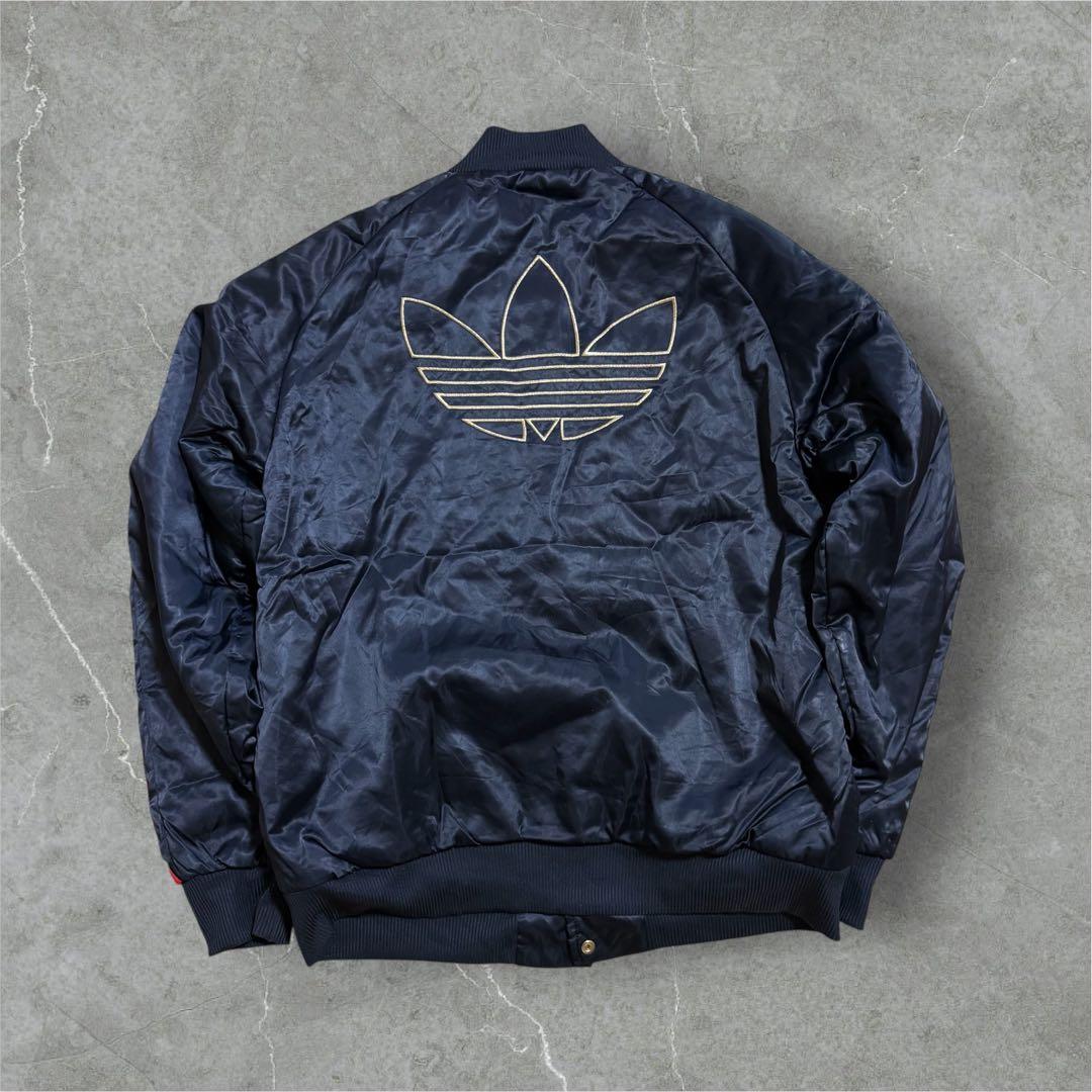 【M41】00s adidas中綿入りボタンスタジャン両面刺繍ブラックゴールド赤