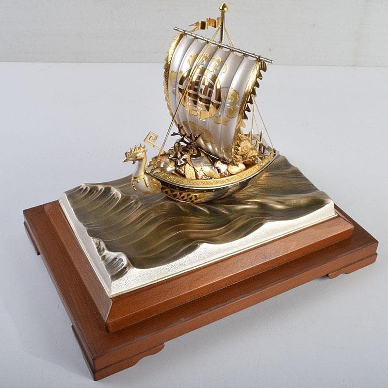 関武比古造 銀製 STERLING980 宝船 大阪尚美堂木箱 F R9406H