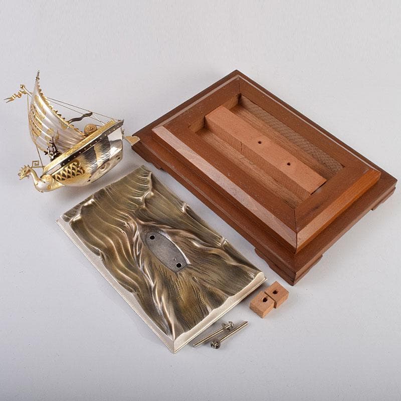 関武比古造 銀製 STERLING980 宝船 大阪尚美堂木箱 F R9406H