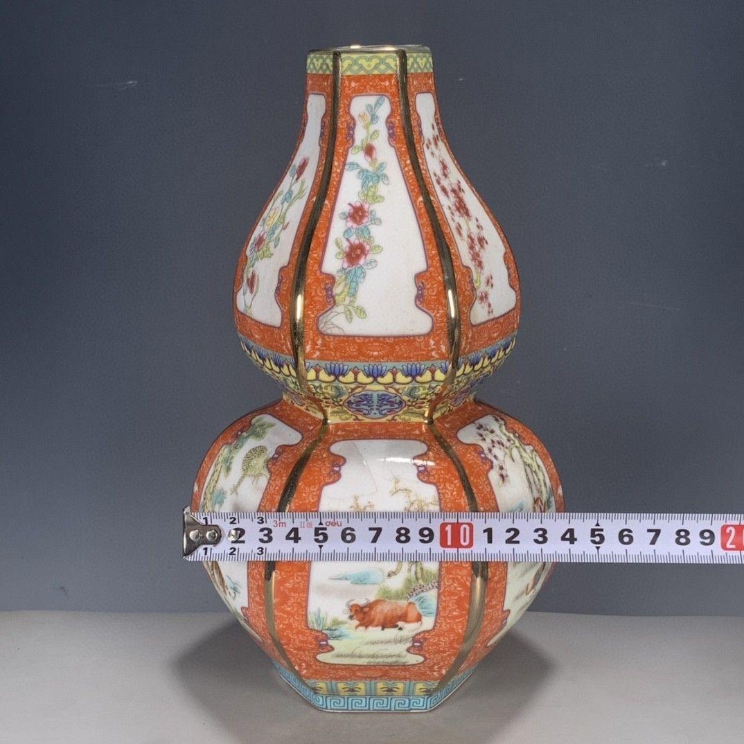 清乾隆粉彩蒔金十二支瓢簞賞瓶 景徳鎮 陶磁器 装飾品 現代工芸品 美術品 置物