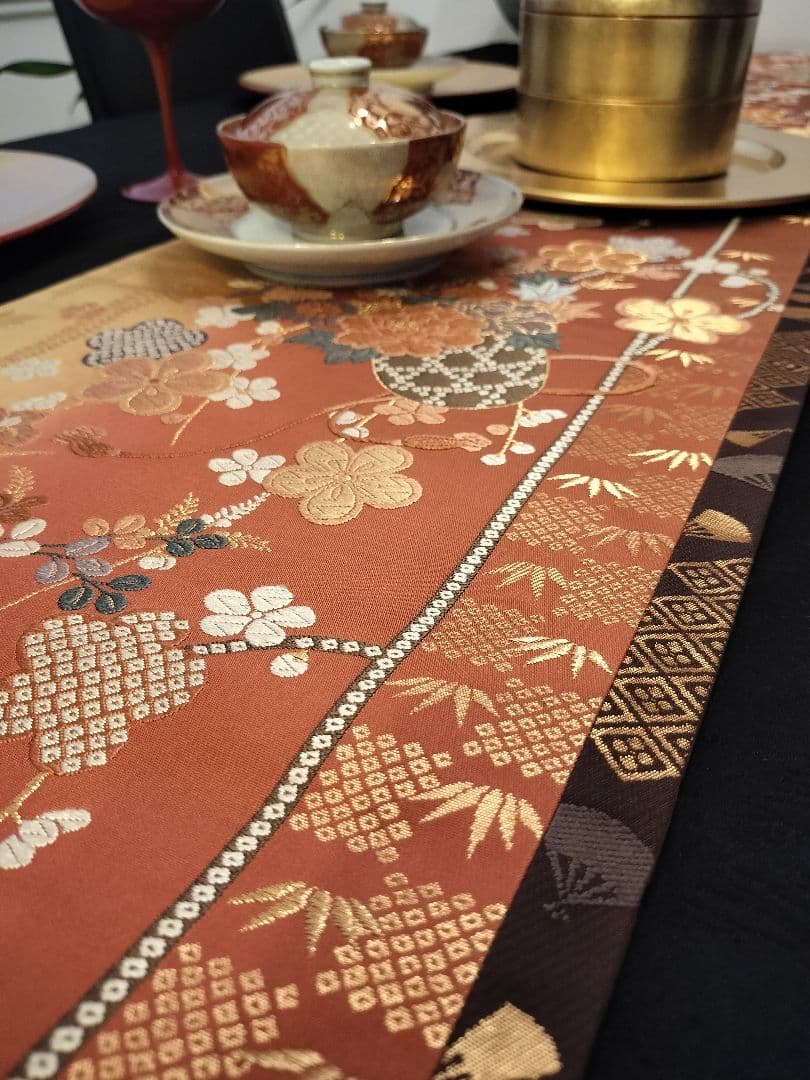 A923☆逸品‼️ ひな祭り‼️リバーシブル‼️正絹テーブルランナー2m12cm