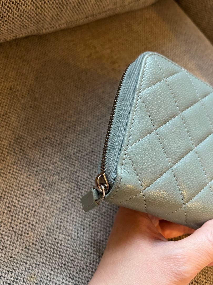 CHANEL キャビアスキン キルティングレザー 長財布 ミントグリーン 30番