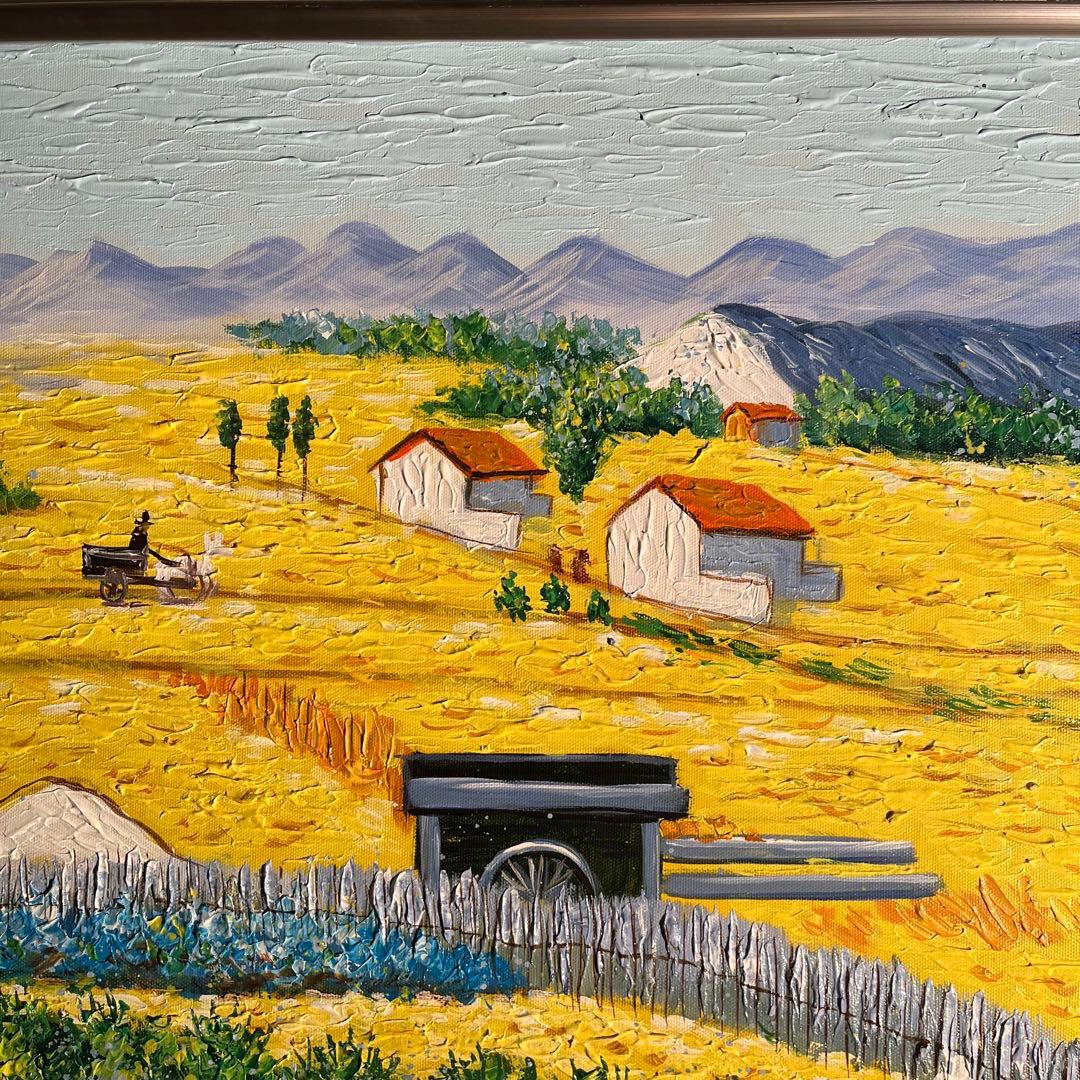 ★特大秀作★手書き油絵 ゴッホ ラ・クローの収穫 肉筆絵画 額付き 油彩画