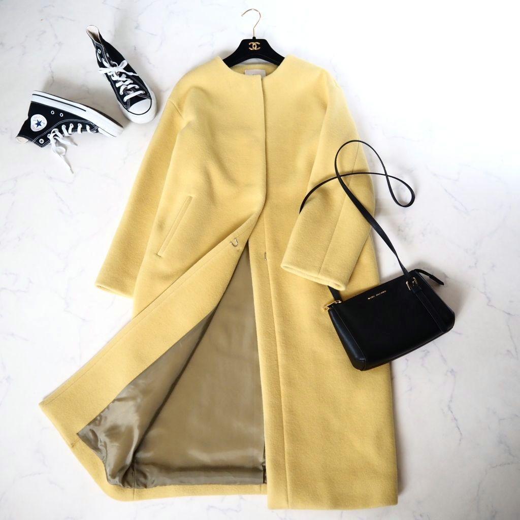 IENA ダブルビーバーノーカラーロングコート - メルカリ