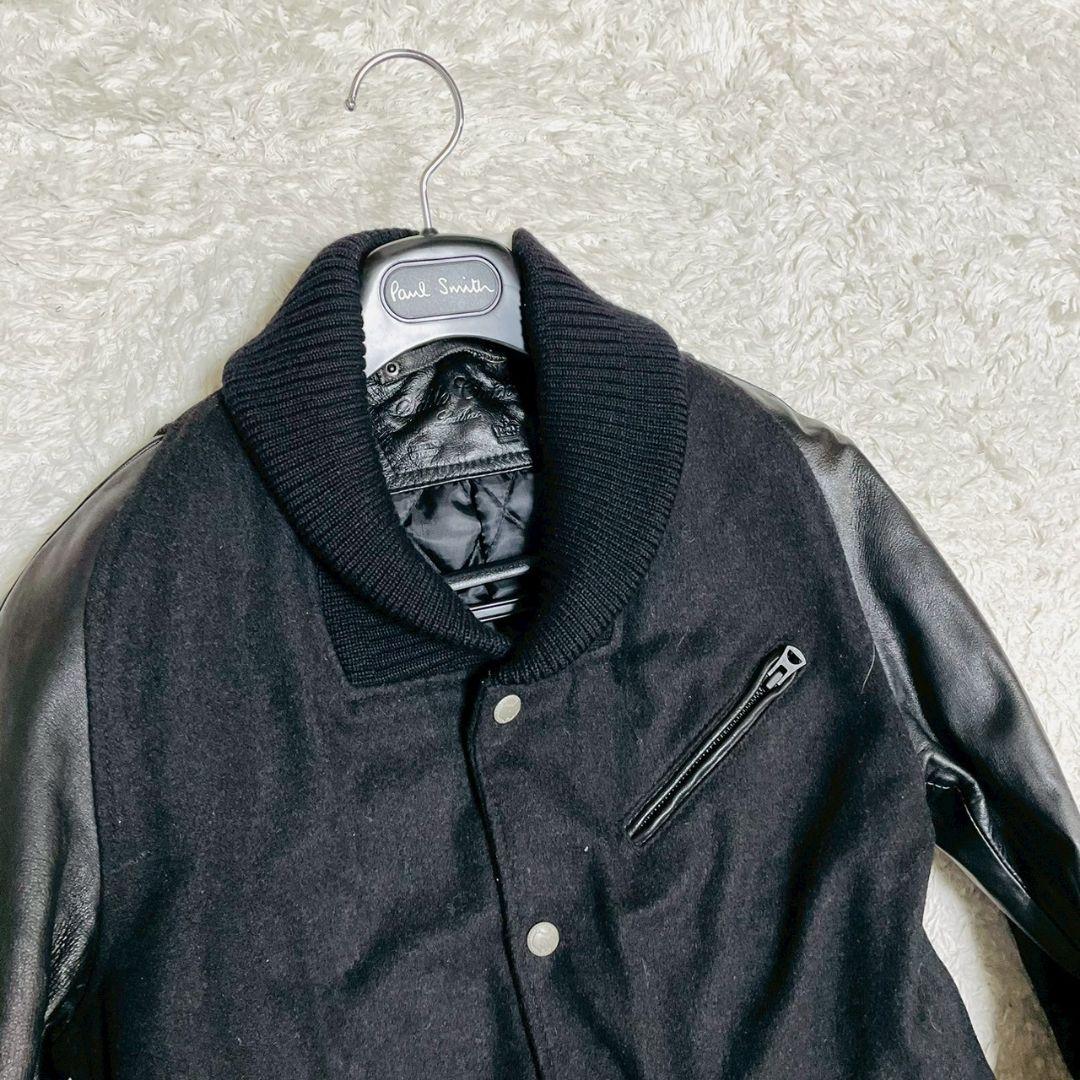 美品　Thinsulate　スタジャン　袖切替　Sサイズ　ラムレザー　ブラック