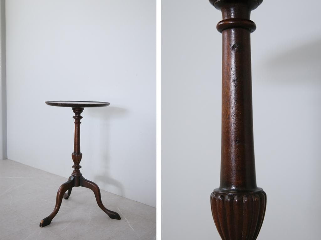 英国アンティーク木製ワインテーブル/サイドテーブル/丸机/飾り棚(89-30-2