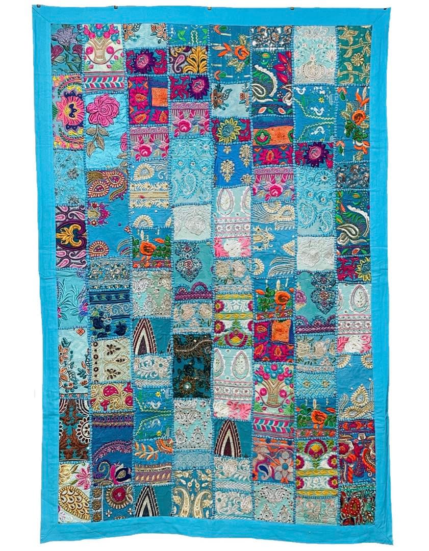 インド ビンテージ サリー パッチワーク タペストリー 刺繍 壁掛け 古布 3