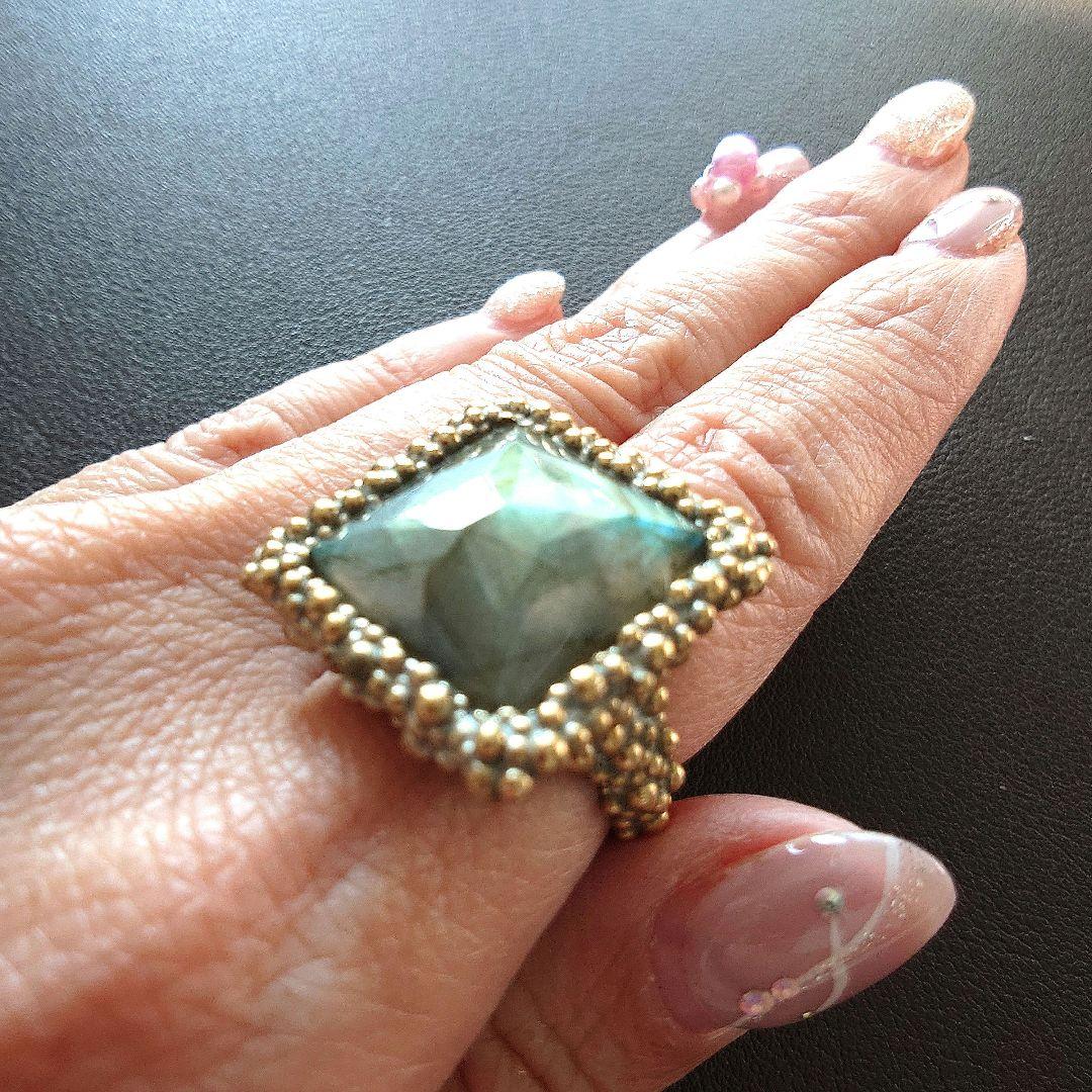 天然石ゴールドトーンリング10号