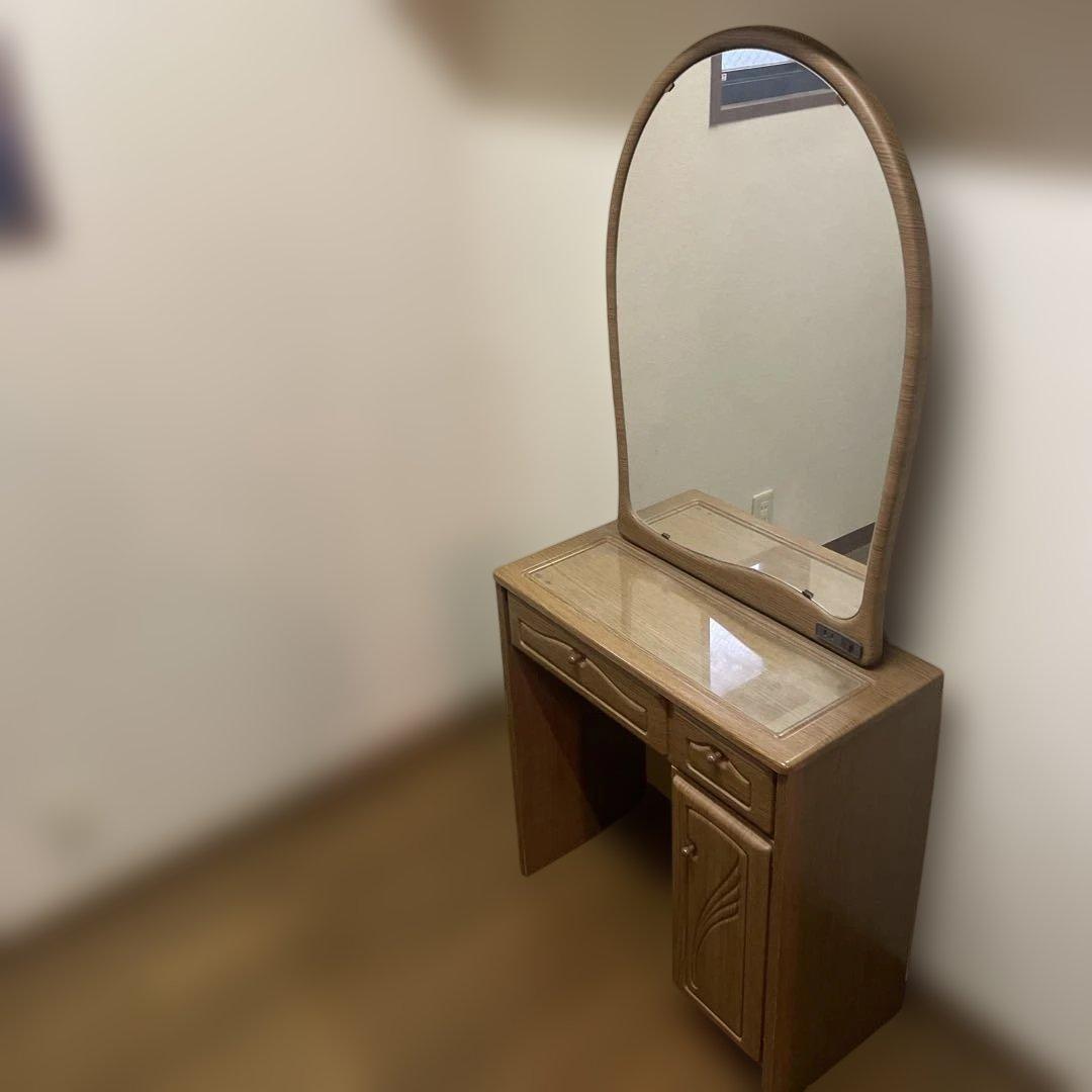 昭和レトロ 木製ドレッサー・鏡台 椅子付き ナチュラルウッド さいたま